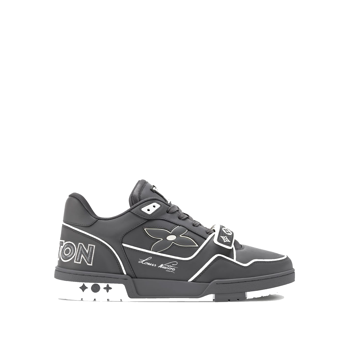 Louis Vuitton LV Trainer is a luxurious sneaker designed in calfskin with a monogram denim finish