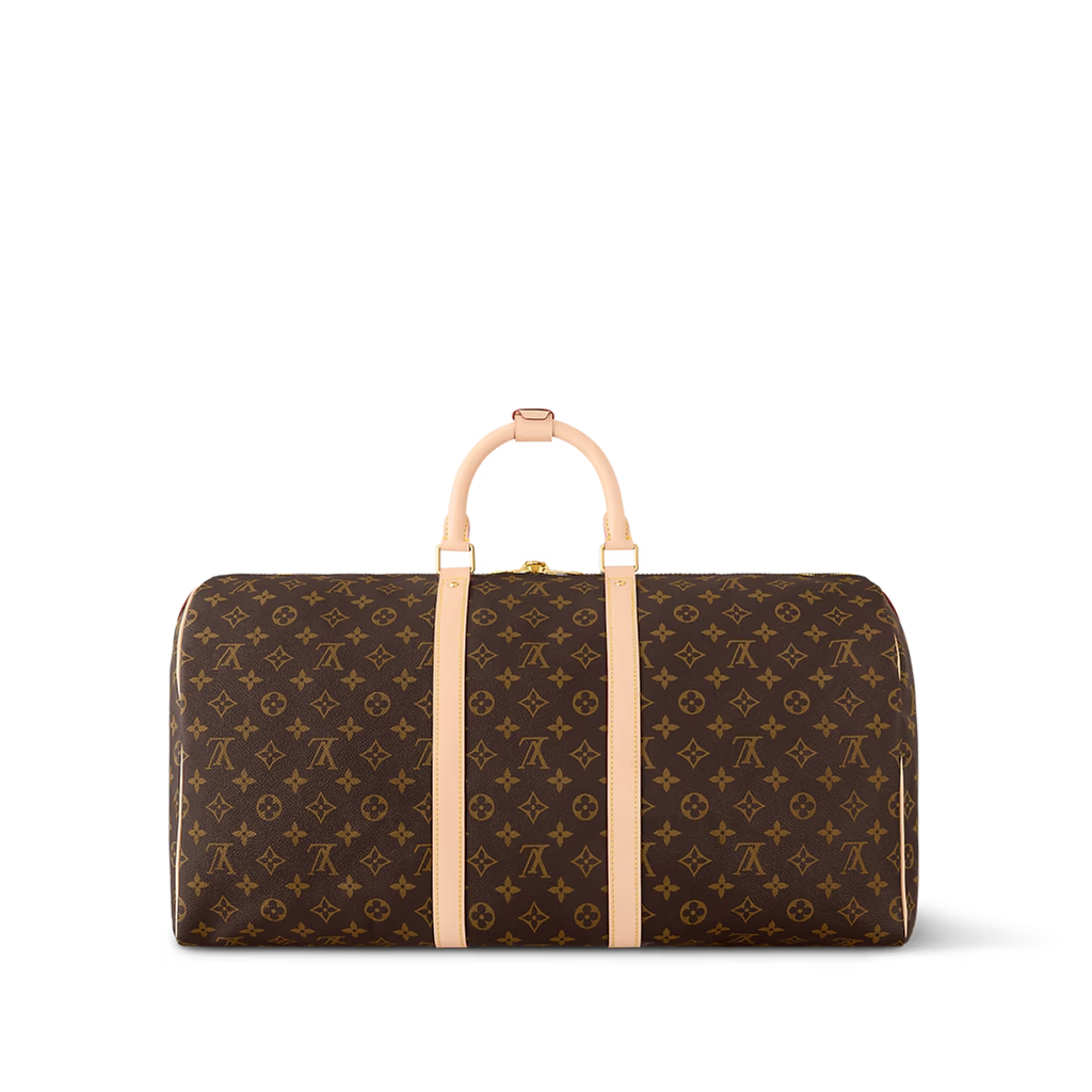 Louis Vuitton Keepall 55 duffle bag in Monogram canvas with natural cowhide leather trim