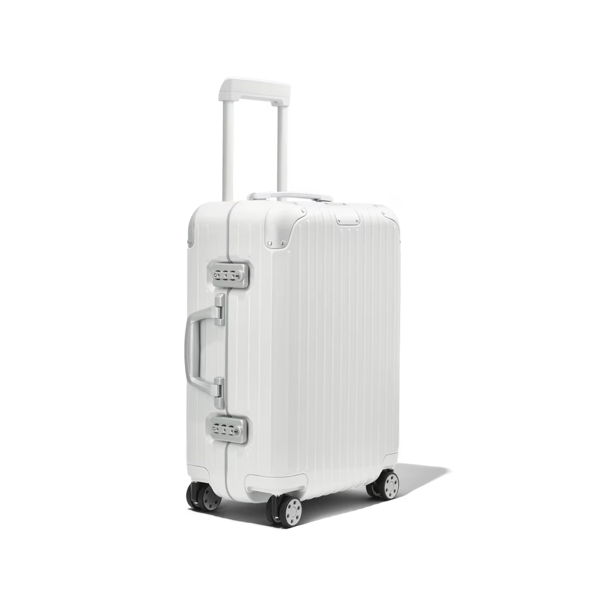 RIMOWA Hybrid Cabin suitcase in Silver is constructed from a lightweight