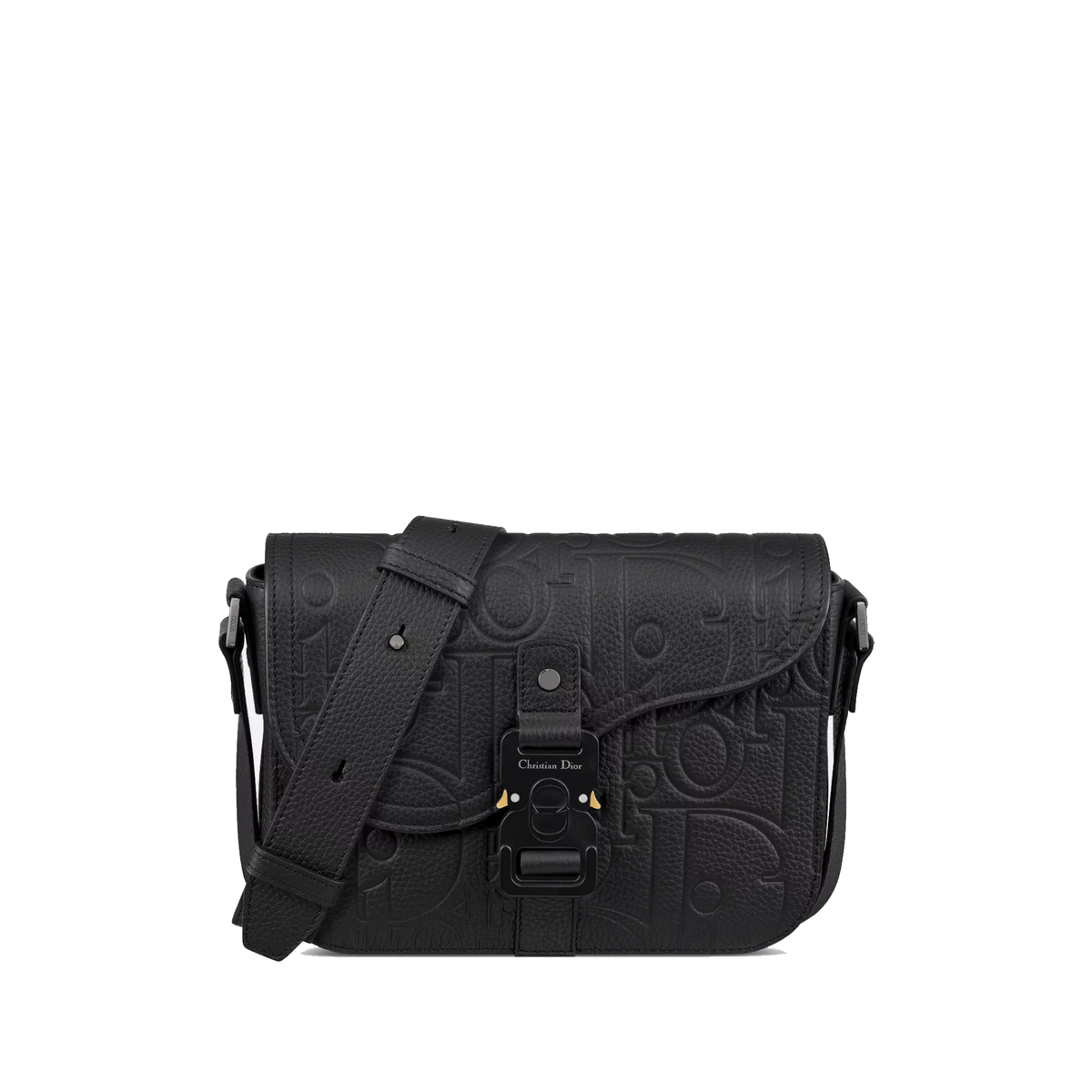 black Dior Small Saddle Messenger Bag crafted in embossed Dior Gravity leather
