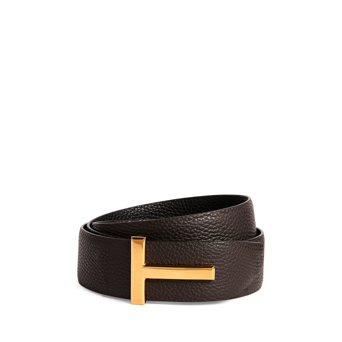 Tom Ford T Icon Reversible Leather Belt featuring a polished gold — view 1