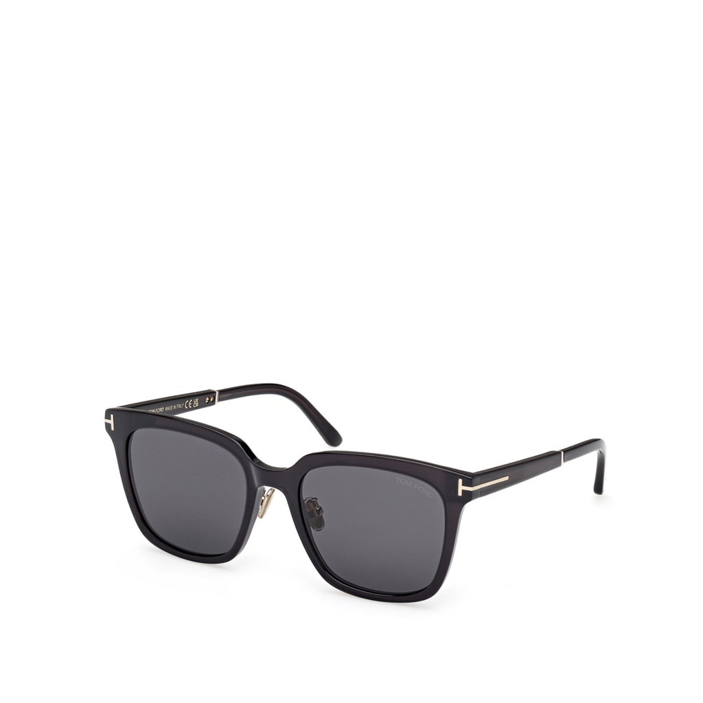 Tom Ford square frame sunglasses in shiny black with grey tinted lenses — view 1