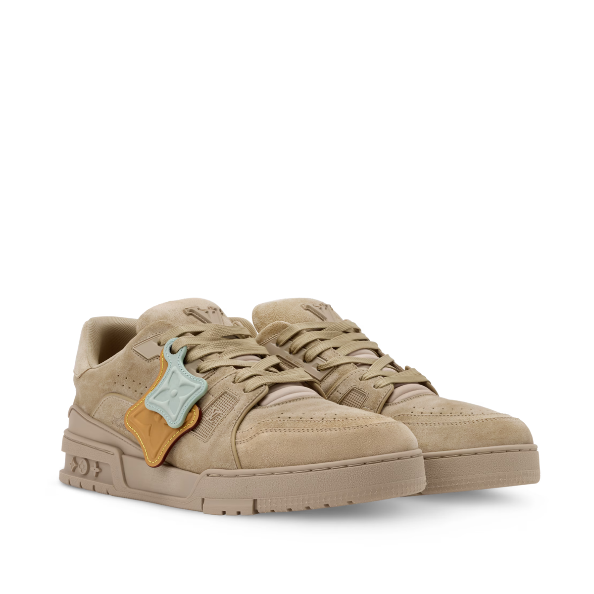 Louis Vuitton LV Trainer Distressed Sneakers in beige suede calf leather
