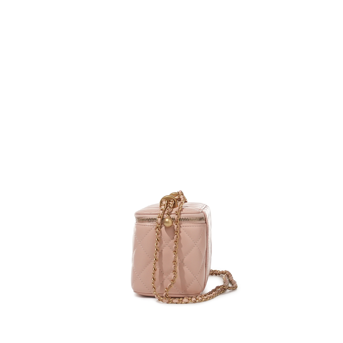 Chanel Pink Quilted Lambskin Long Vanity Case with brushed gold hardware