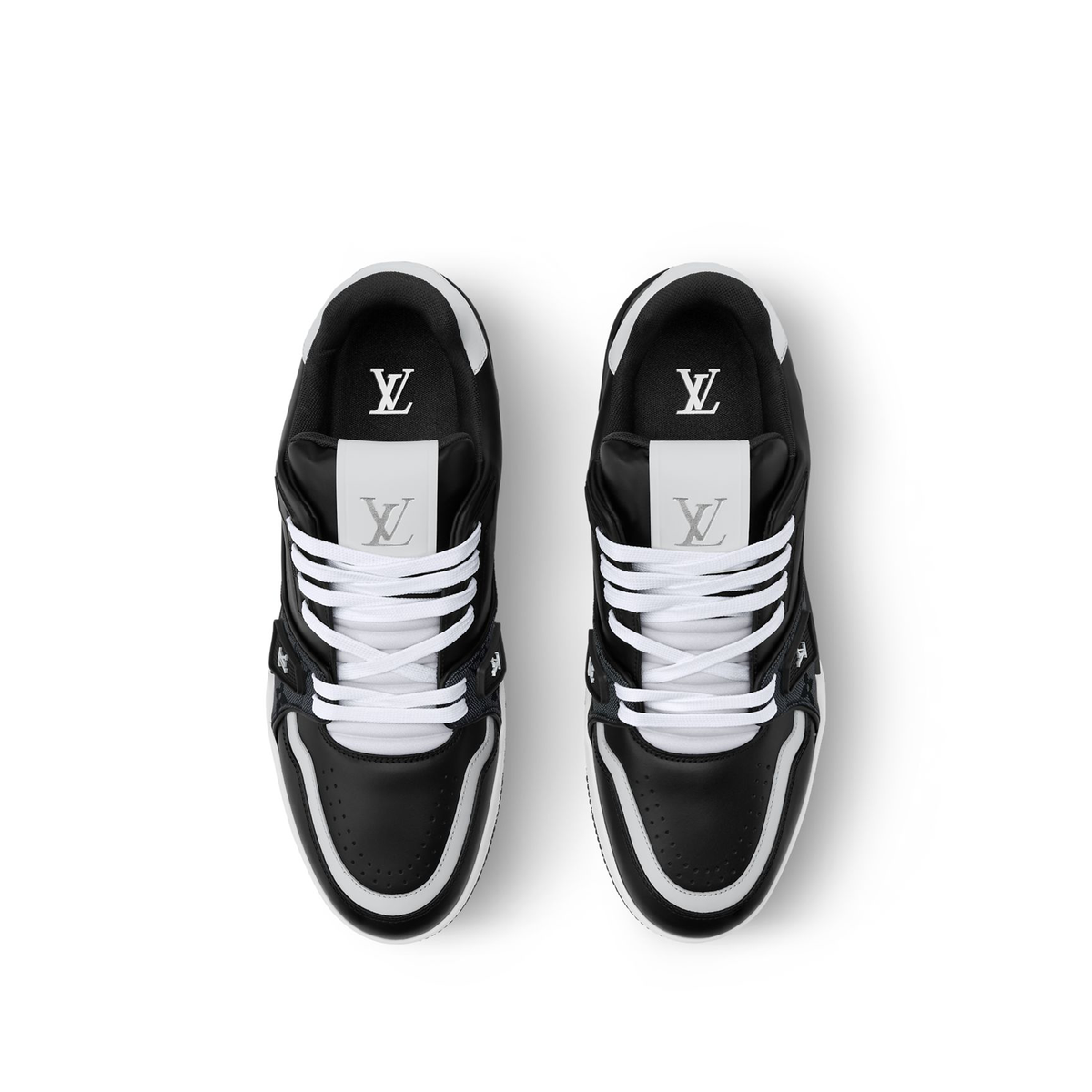 Louis Vuitton LV Trainer is a luxury sneaker featuring a black grey and white