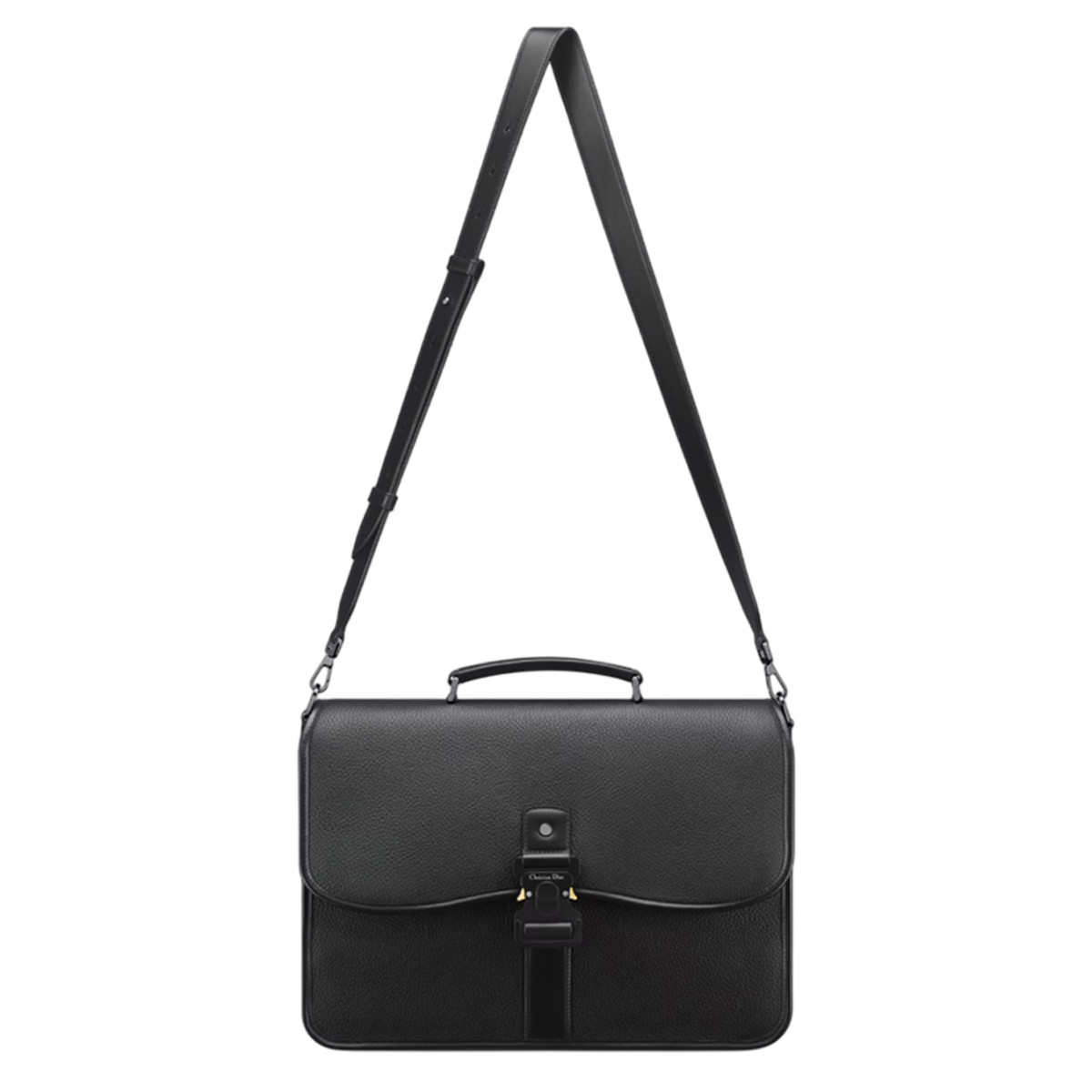 Dior Gallop Briefcase in black grained calfskin featuring the distinctive CD aluminum buckle — view 2