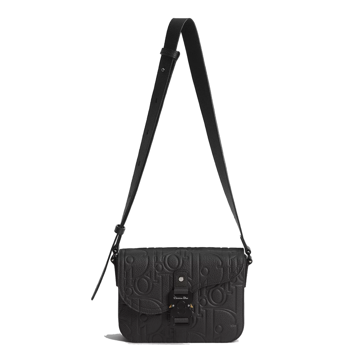 black Dior Small Saddle Messenger Bag crafted in embossed Dior Gravity leather