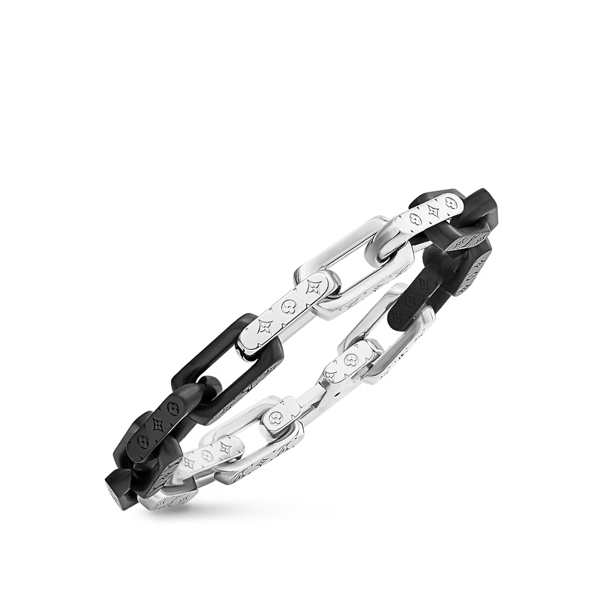 Louis Vuitton Monogram Chain Bracelet in a silver tone and black