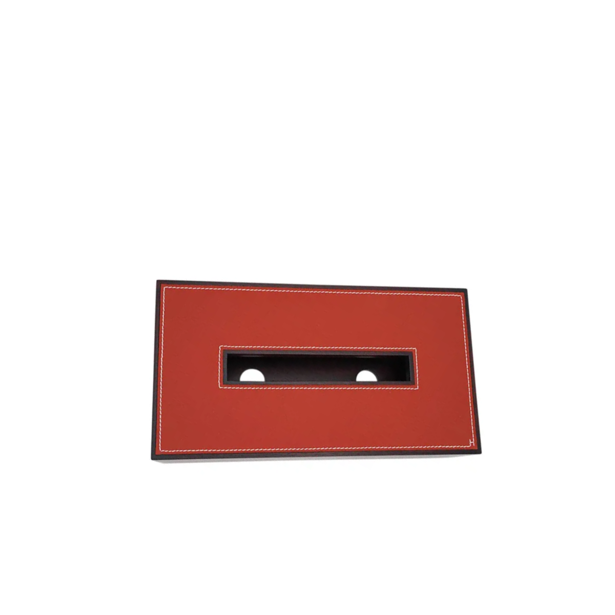 Hermes Pleiade tissue box made from solid brown mahogany wood and orange taurillon leather