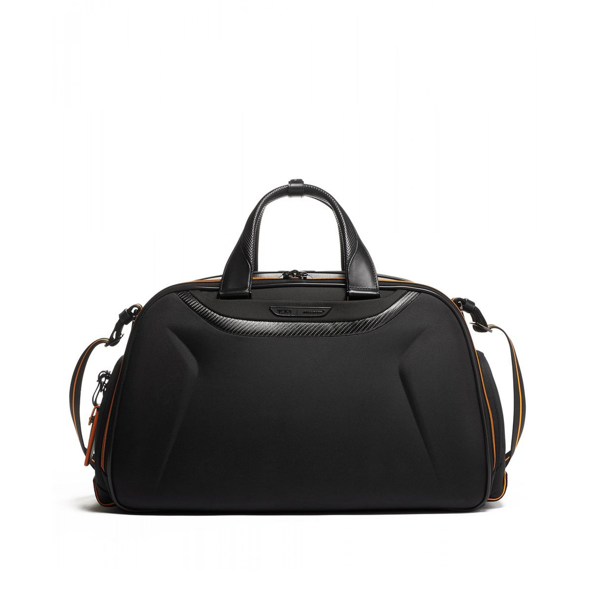 TUMI McLaren Quantum Duffel Bag in black with signature papaya orange accents — view 1