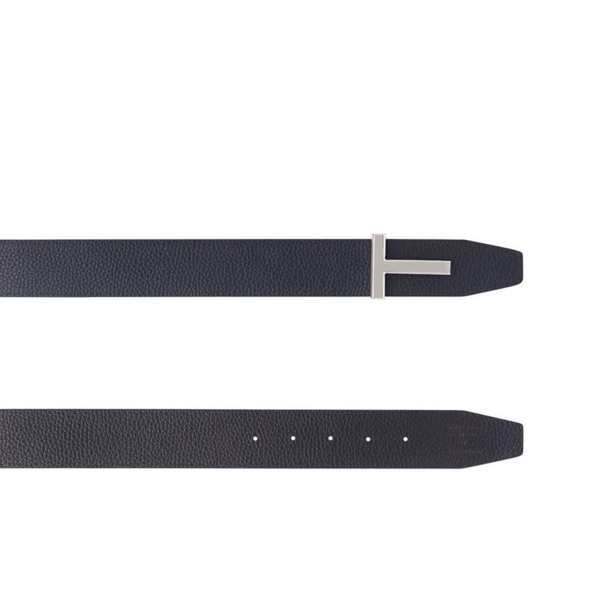 Tom Ford T buckle belt is crafted from dark navy grained calf leather