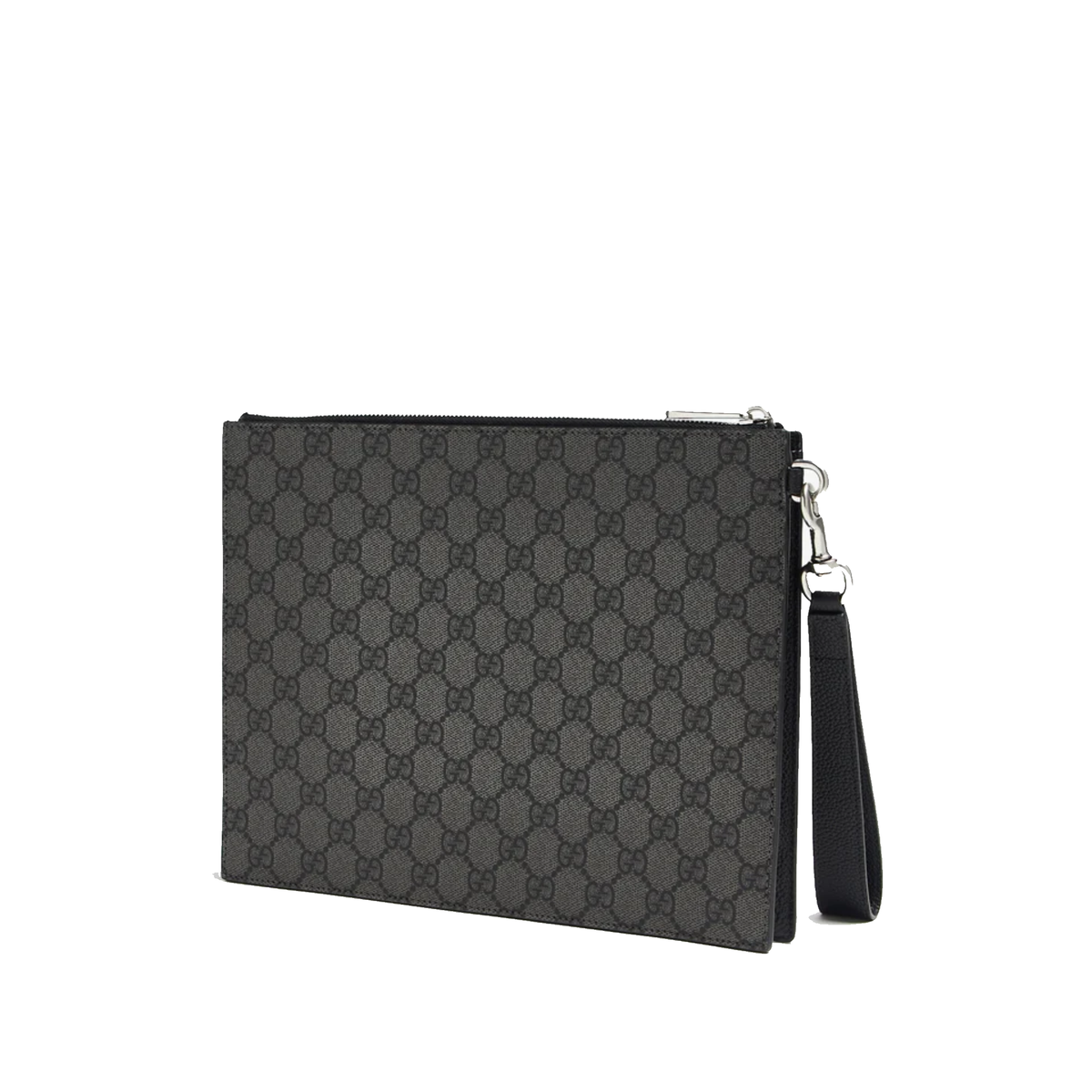 Gucci Inlaid Logo GG Supreme Canvas Clutch in grey and black — view 2
