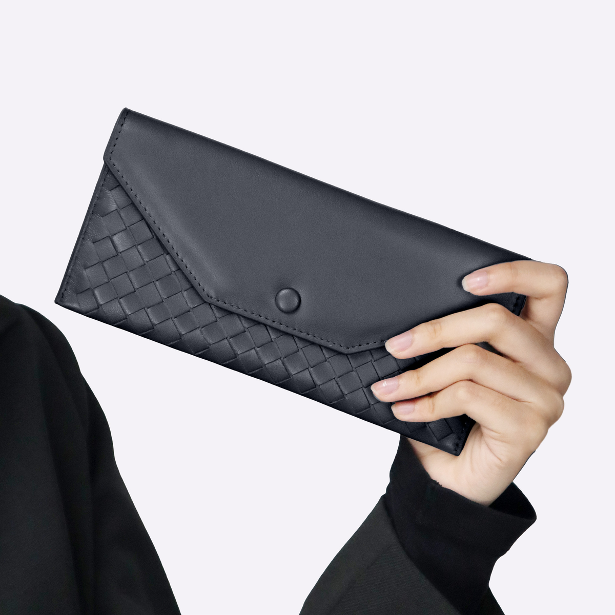 Bottega black genuine sheepskin leather wallet