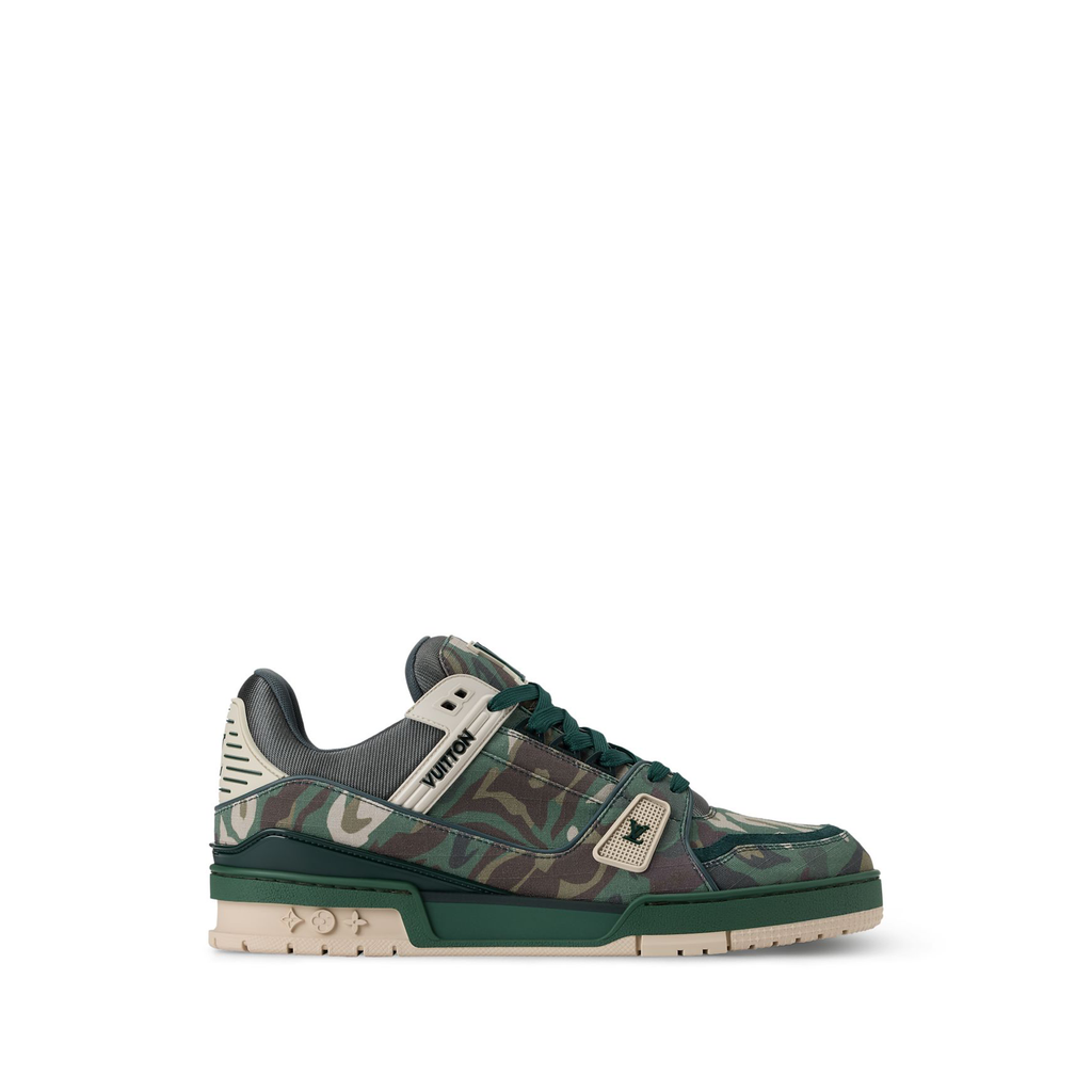 Louis Vuitton LV Trainer Sneakers featured here in a camo technical canvas