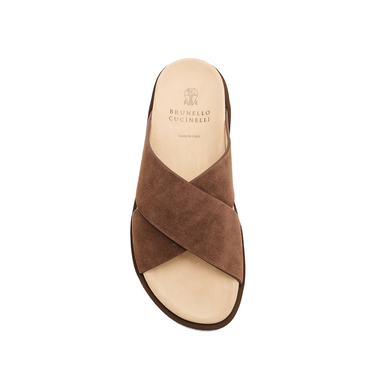 Brunello Cucinelli crossover strap suede sandals in Brown