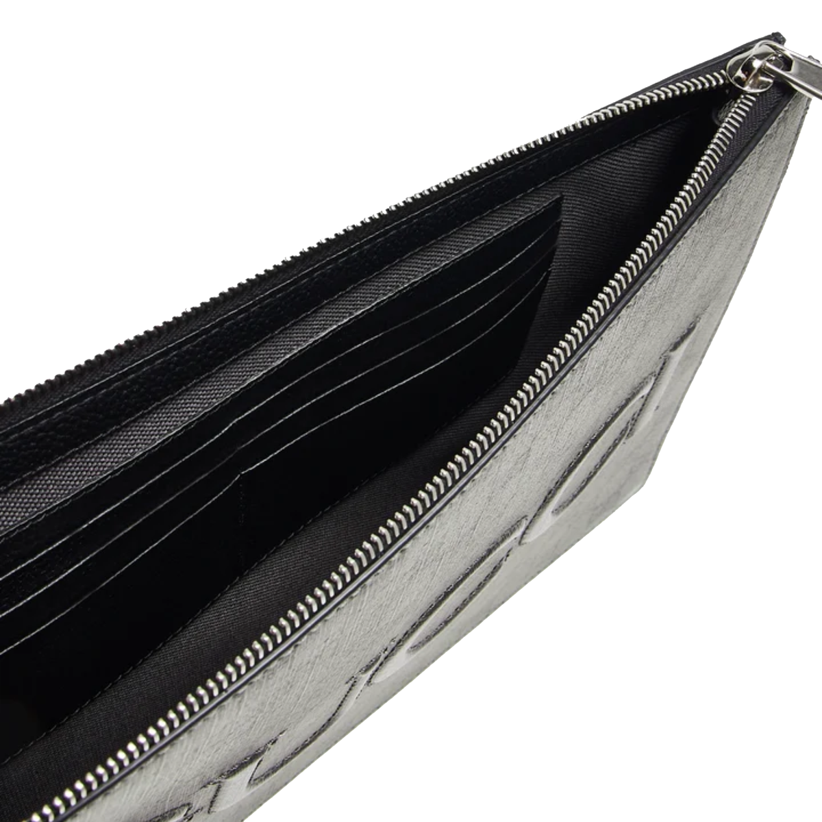Gucci Inlaid Logo GG Supreme Canvas Clutch in grey and black — view 4