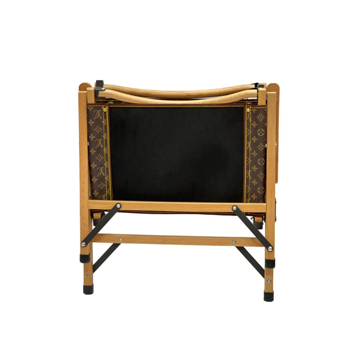 Louis vuitton portable wooden folding armchair featuring a brown monogram patterned fabric sling seat — view 2