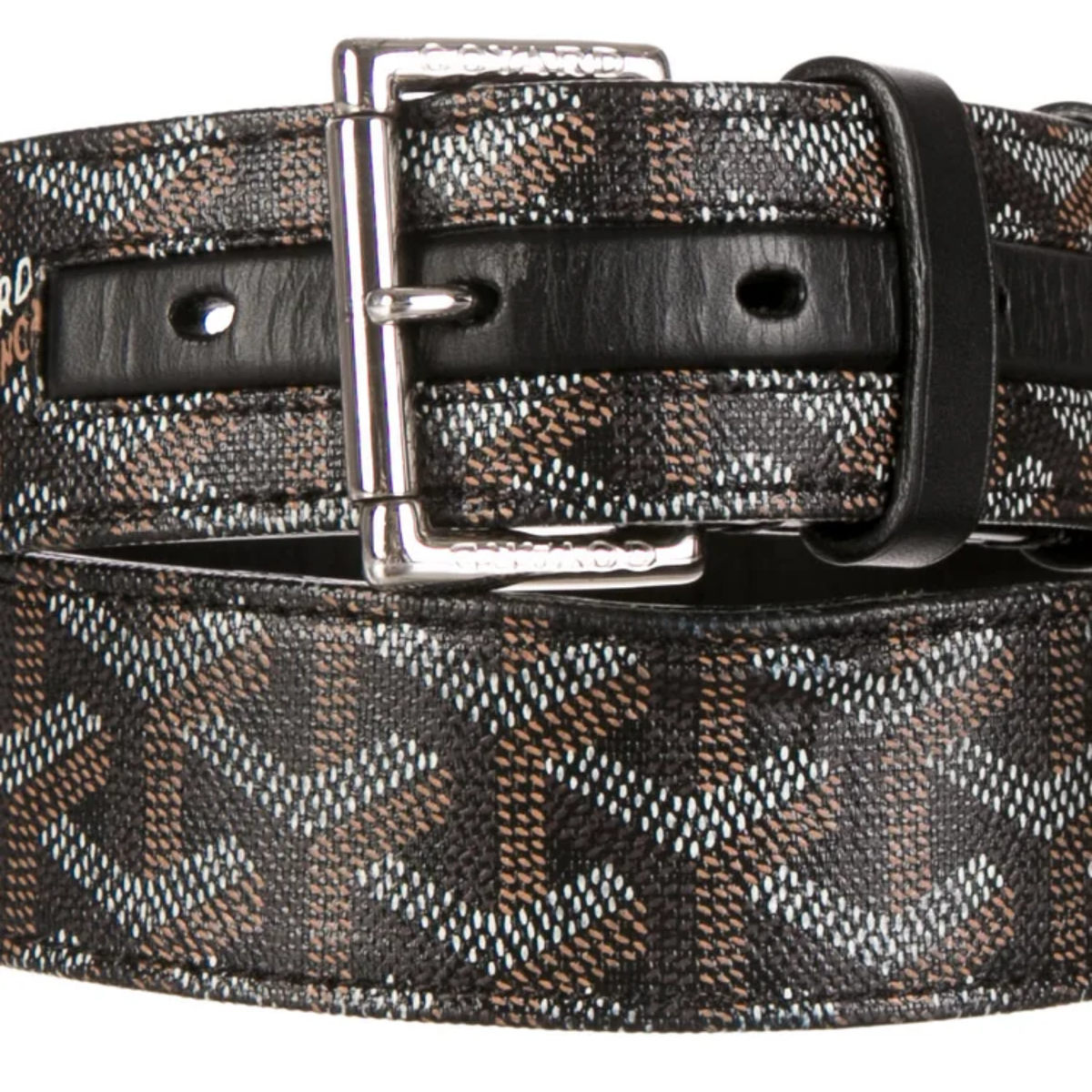 black Goyard Goyardine Frgate Belt crafted from chevron patterned coated canvas with leather — view 2