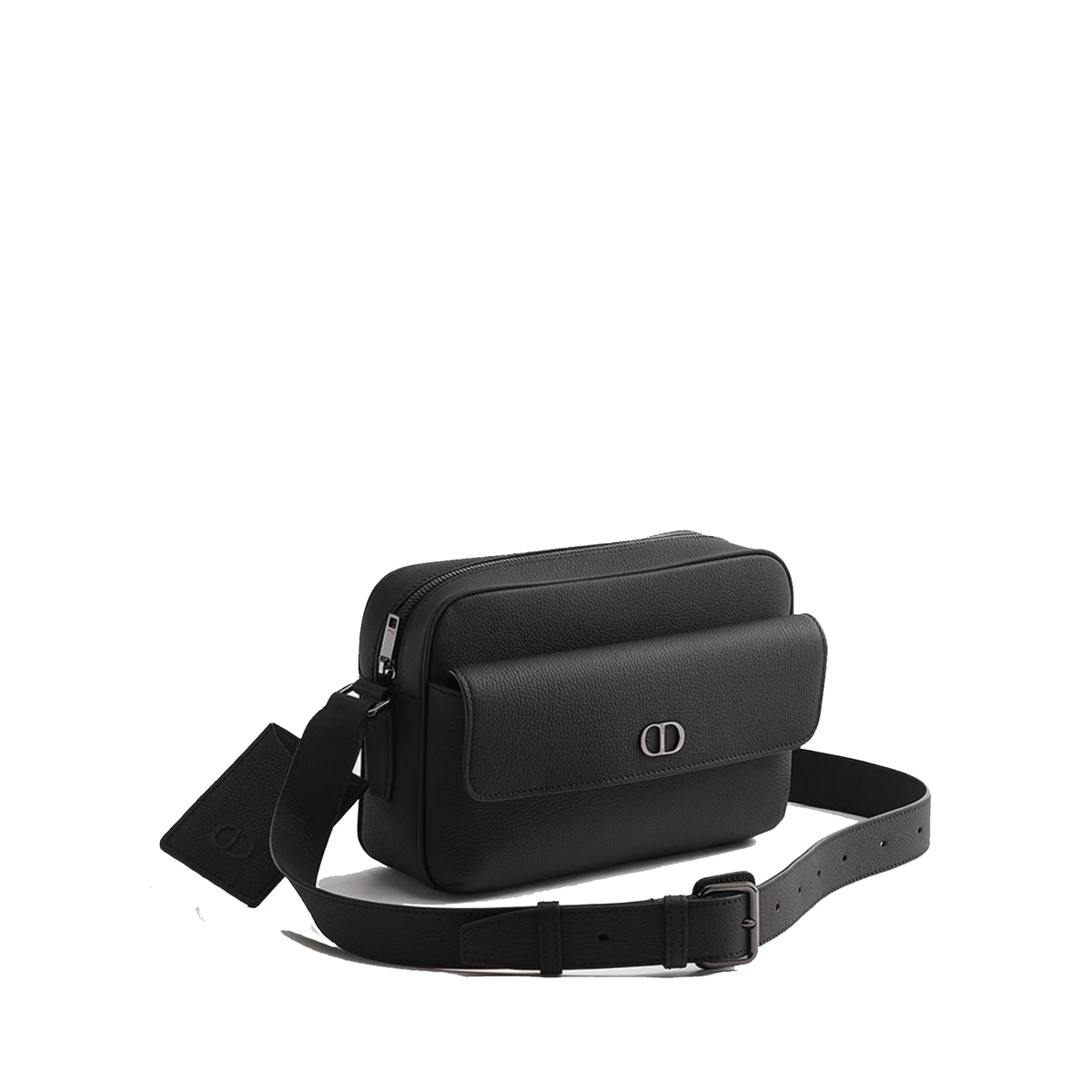 Dior CD Icon Zipped Messenger Bag in black matte grained calfskin