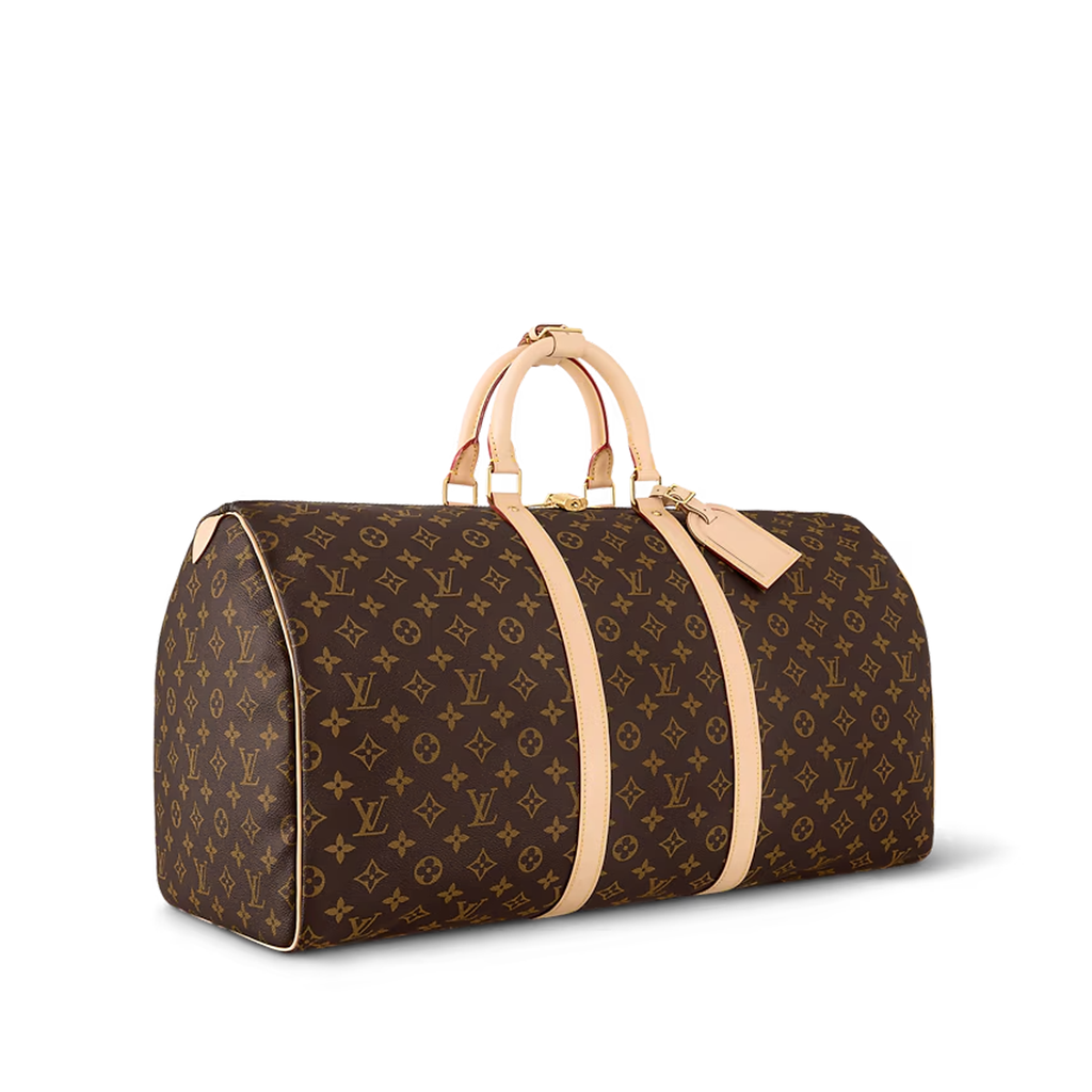 Louis Vuitton Keepall 55 duffle bag in Monogram canvas with natural cowhide leather trim