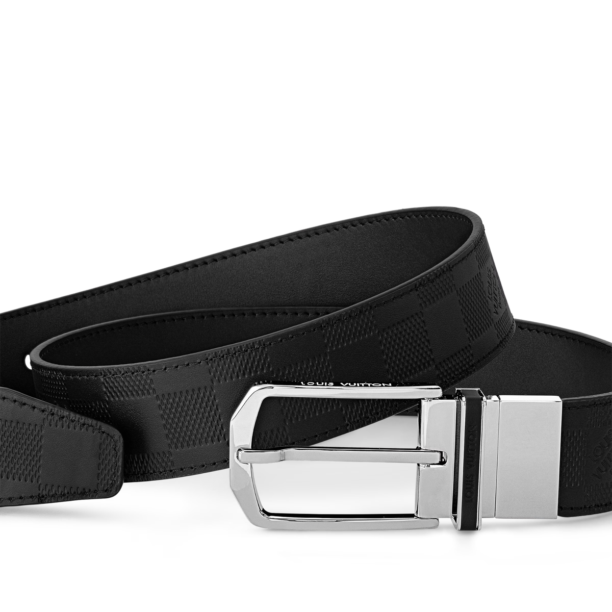 black Louis Vuitton Damier Graphite or Damier Infini canvas and leather belt — view 3