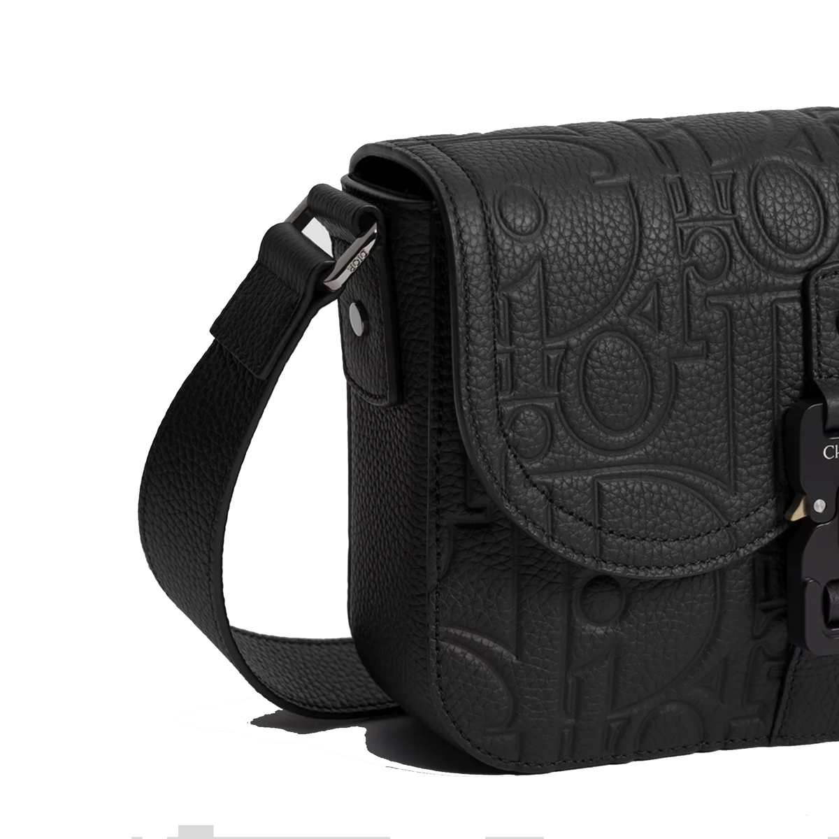 black Dior Small Saddle Messenger Bag crafted in embossed Dior Gravity leather
