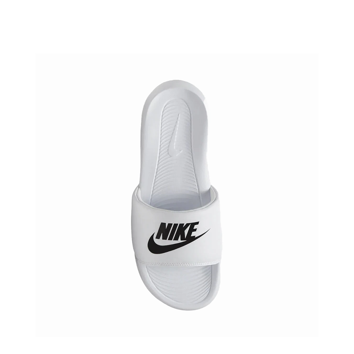 Nike Victori One slide in white with a black logo