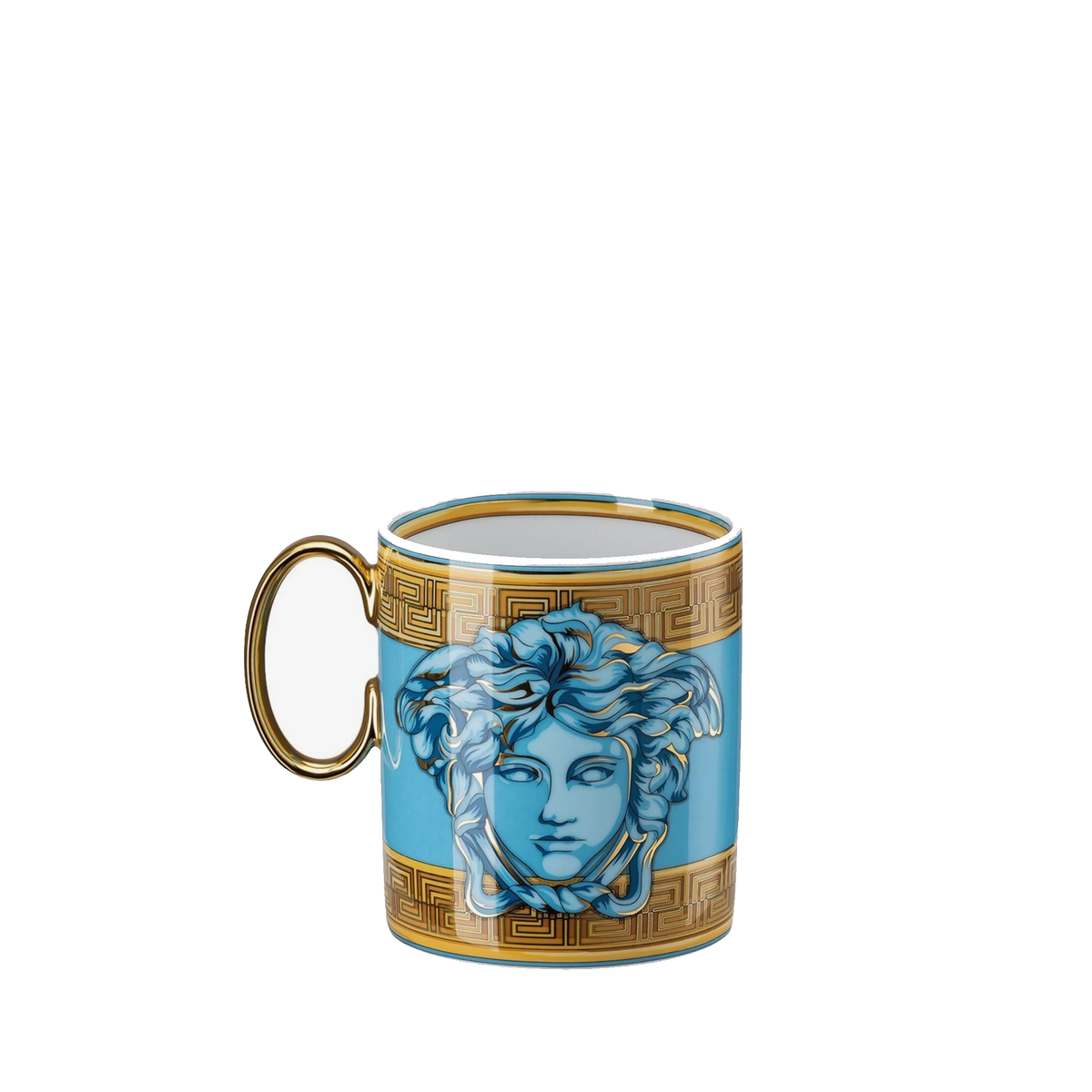 Versace Medusa Amplified Mug crafted from aqua blue and gold tone porcelain — view 1