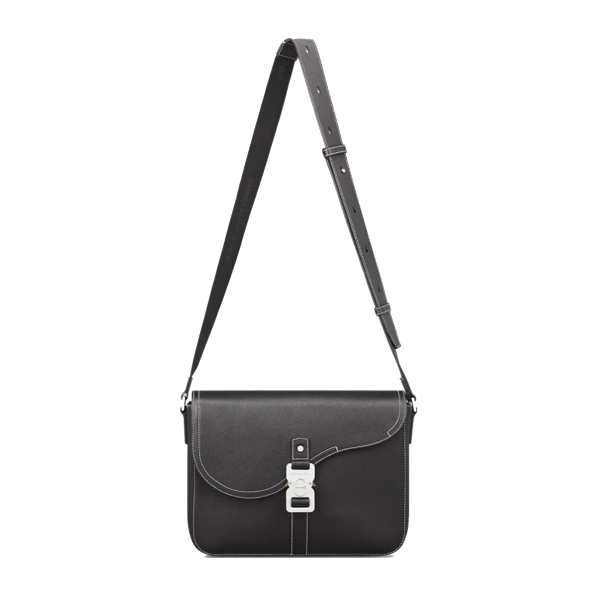 Dior Saddle Messenger Bag with Flap in black grained calfskin