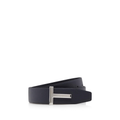 Tom Ford T buckle belt is crafted from dark navy grained calf leather