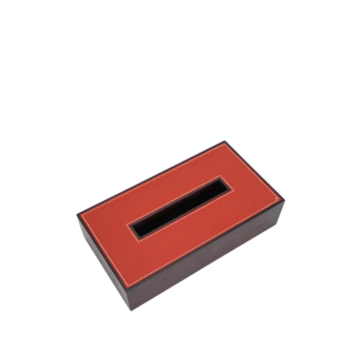Hermes Pleiade tissue box made from solid brown mahogany wood and orange taurillon leather
