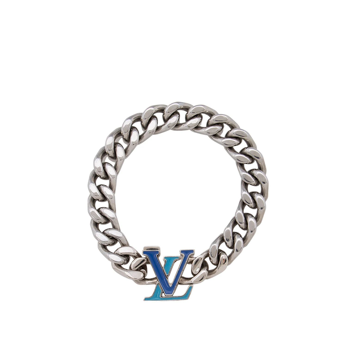Louis Vuitton LV Chain Links bracelet in silver tone metal with a blue ename