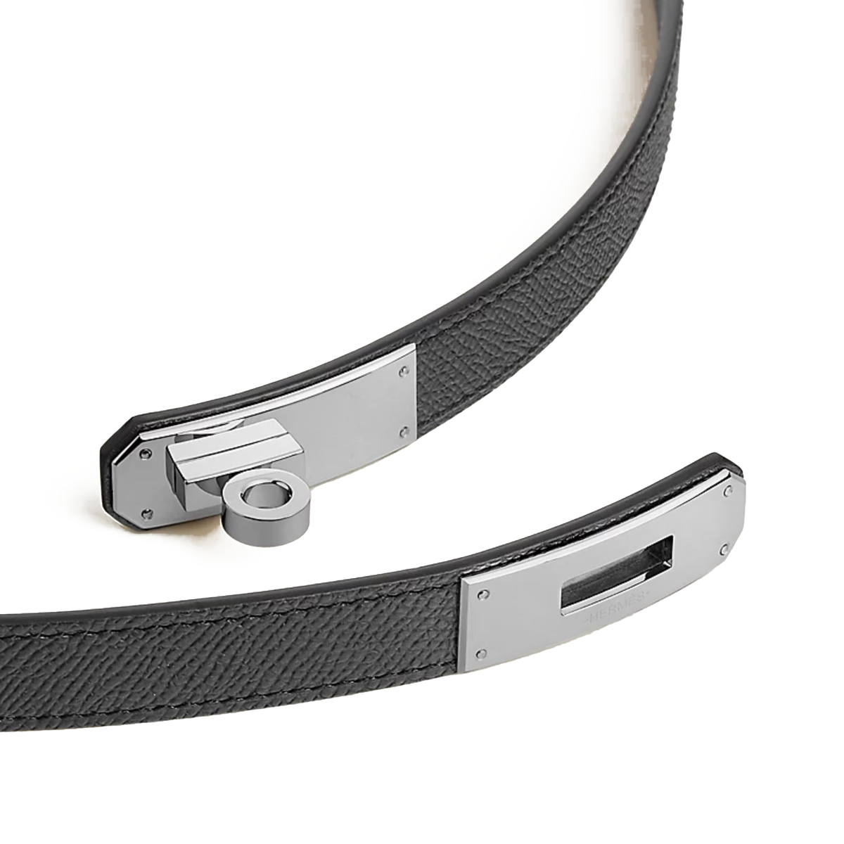 Hermès Kelly 18 belt in black leather featuring a polished silver tone — view 2