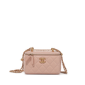 Chanel Pink Quilted Lambskin Long Vanity Case with brushed gold hardware
