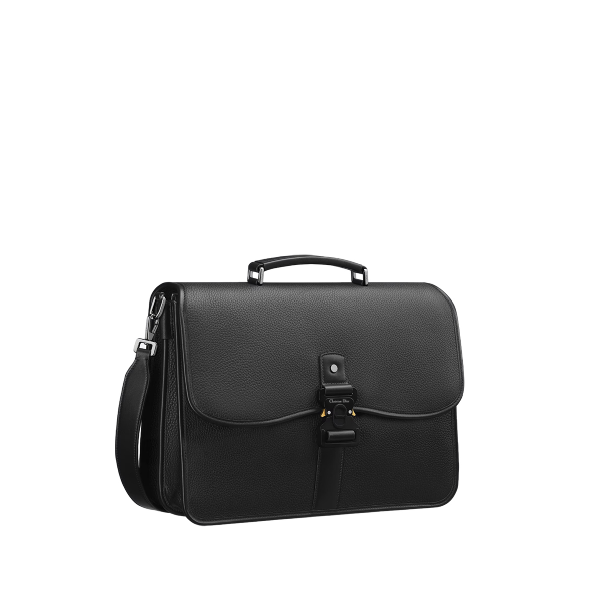 Dior Gallop Briefcase in black grained calfskin featuring the distinctive CD aluminum buckle — view 5