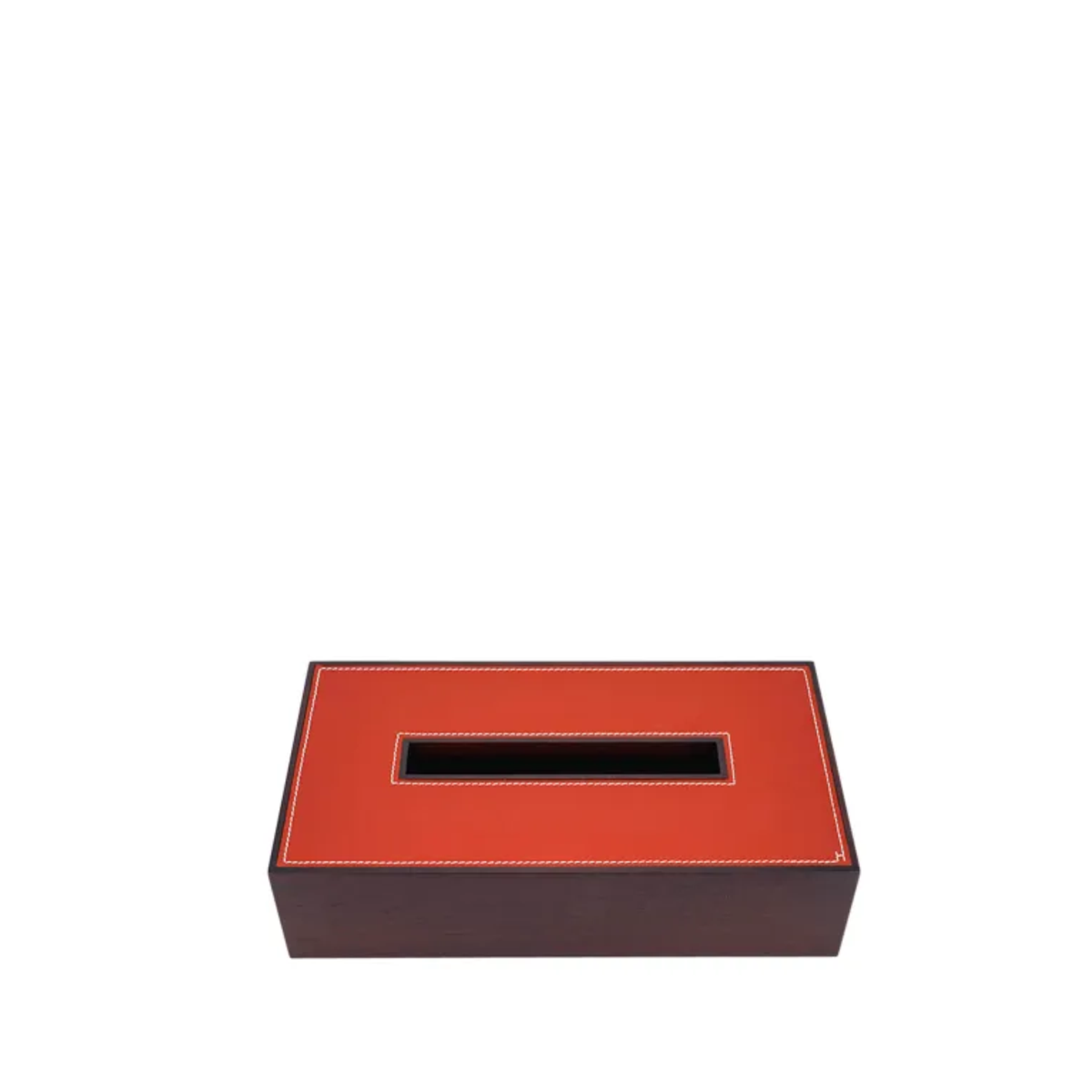 Hermes Pleiade tissue box made from solid brown mahogany wood and orange taurillon leather