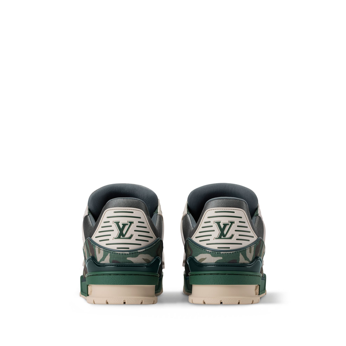 Louis Vuitton LV Trainer Sneakers featured here in a camo technical canvas