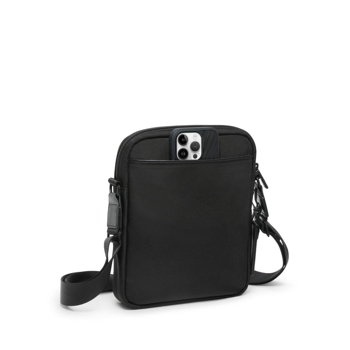 Tumi Alpha Medium Crossbody bag featuring a durable black