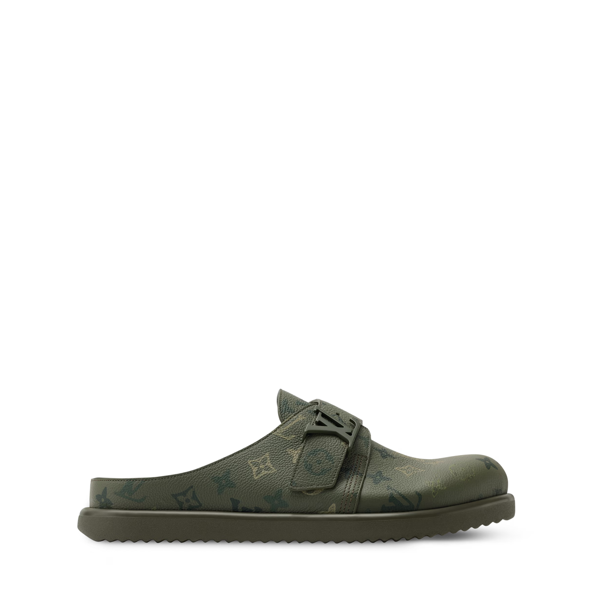 Louis Vuitton LV Easy Mules in the khaki Monogram Surplus pattern