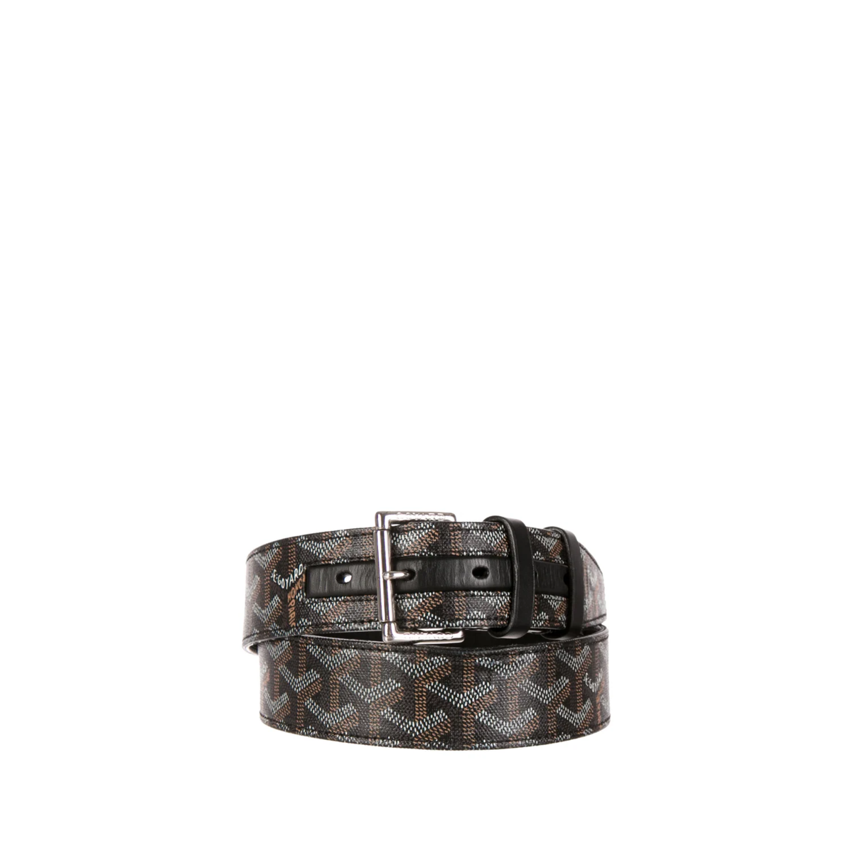 black Goyard Goyardine Frgate Belt crafted from chevron patterned coated canvas with leather — view 1