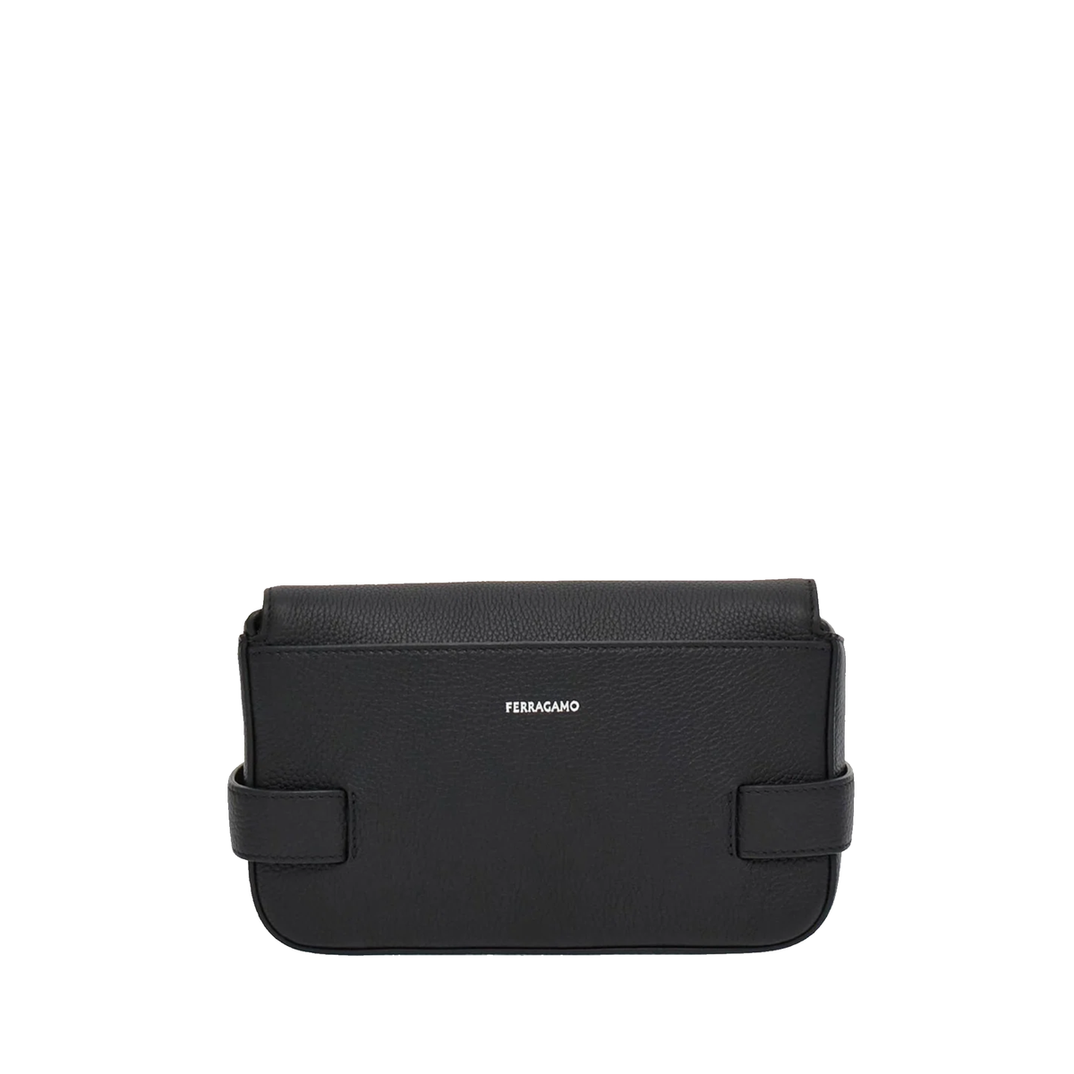 Ferragamo Gancini Buckle Leather Messenger Bag in black calfskin