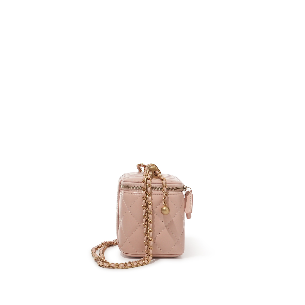 Chanel Pink Quilted Lambskin Long Vanity Case with brushed gold hardware