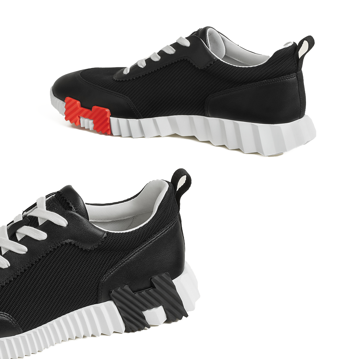 Hermes Bouncing Sneakers in black technical mesh and goatskin