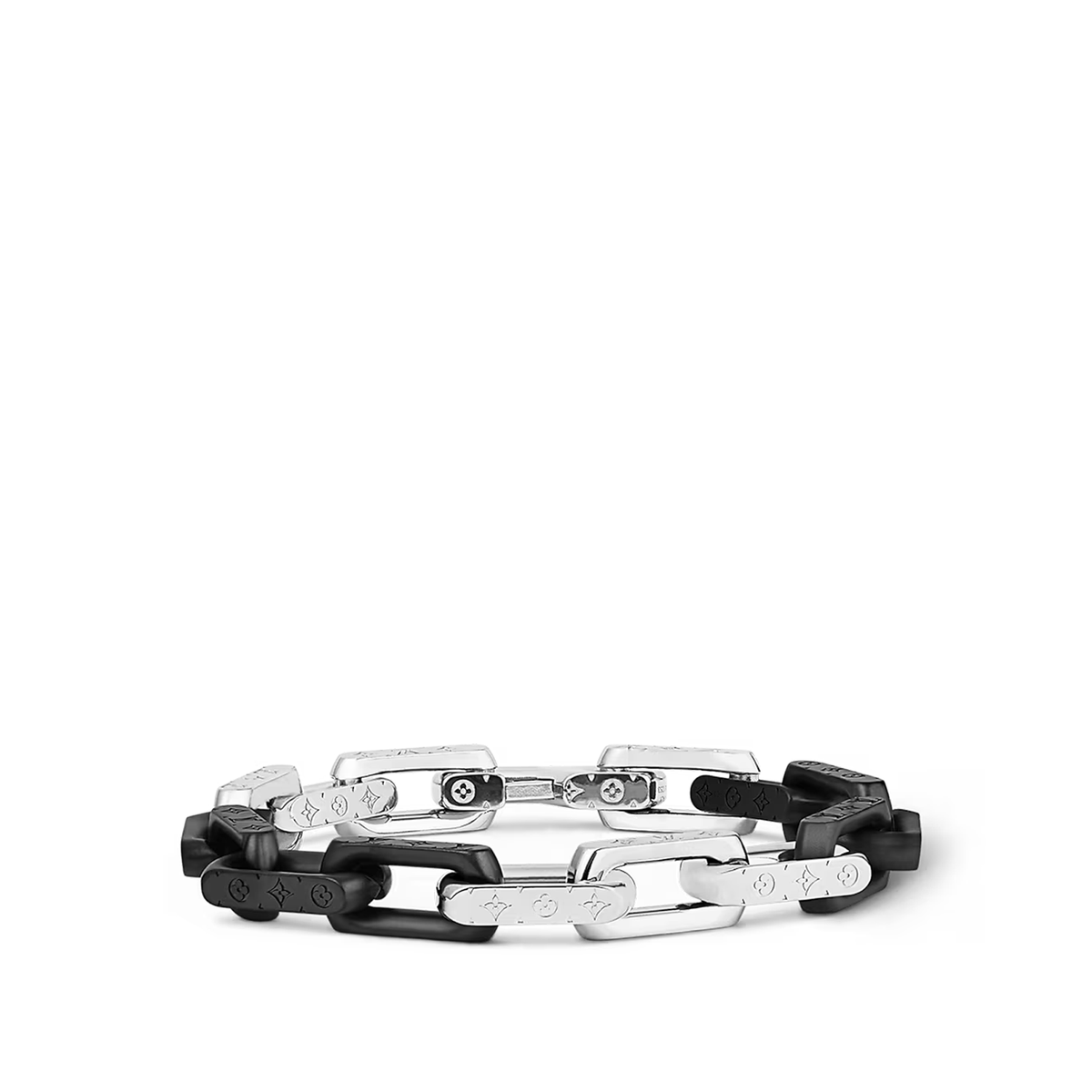Louis Vuitton Monogram Chain Bracelet in a silver tone and black