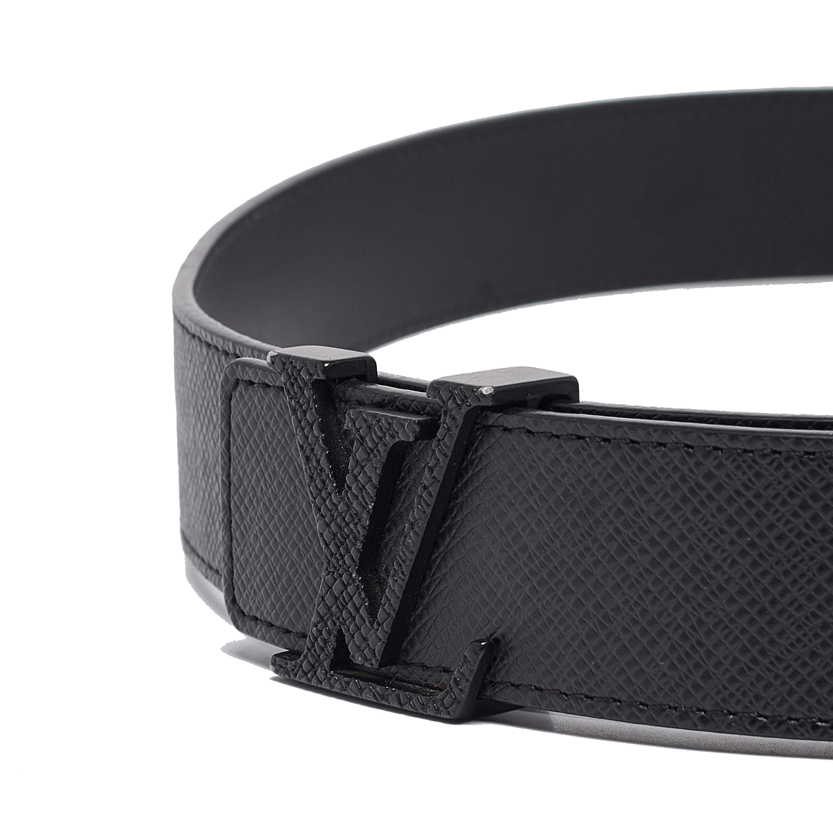 Louis Vuitton LV Initiales belt crafted from black textured Taiga leather — view 2