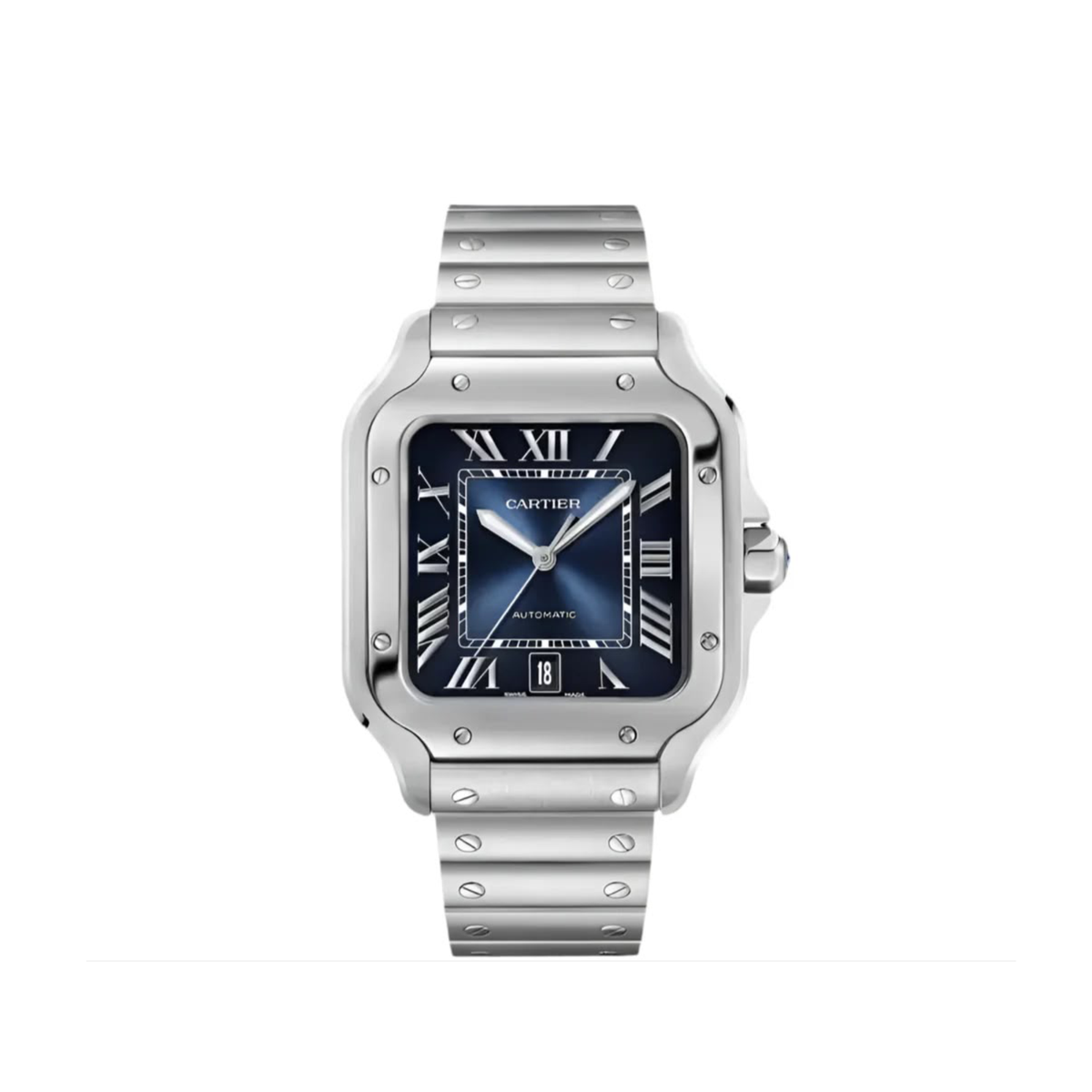 Santos de Cartier Watch is a large model luxury timepiece featuring a striking graduated blue dial