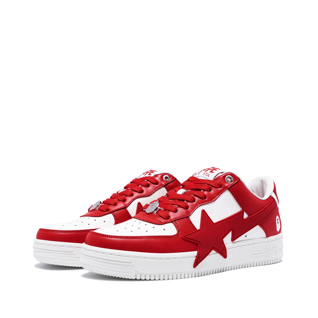 A Bathing Ape Bape Sta 6 low top sneakers in white and red leather