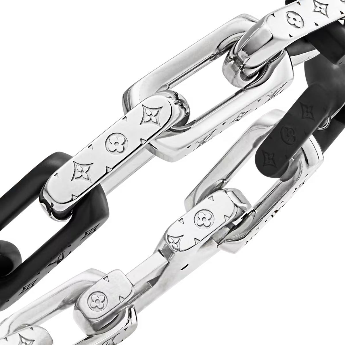 Louis Vuitton Monogram Chain Bracelet in a silver tone and black