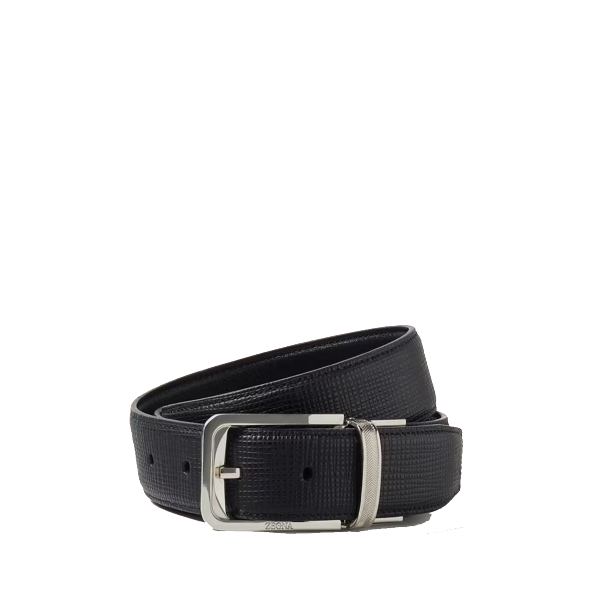 Zegna Black Paglia Engraved Leather Reversible Belt — view 1